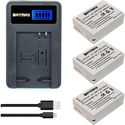 3Pcs NB-10L NB10L NB 10L Digital Camera Battery+LCD Charger for Canon G1X G15 G16 SX40HS SX50HS SX60HS SX40 SX50 SX60 HS Camera
