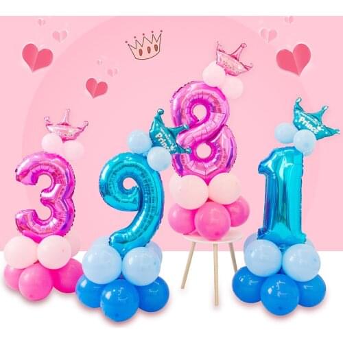 32 inch blue powder digital love wave dot balloon crown birthday party decoration aluminum foil balloon childrens Anniversary