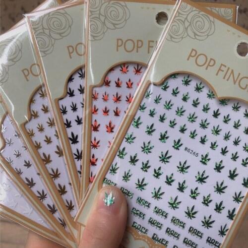 Nail Art 3D Decal Stickers Self Adhesive Weed Nail Sticker Pot Weed Leaf Manicure Decoration Acrylic Designs Tool