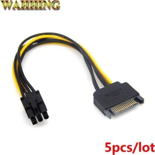 5pcs 15Pin SATA to 6Pin Power Cable Adapter Connector 6P PCI-E PCI Express Adapter Graphics Video Card Converter Cable HY981