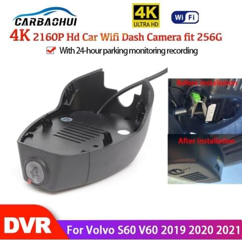 Car Wifi DVR Driving Video Recorder Car Front Dash Cam 4K Camera WDR 24-hour parking monitoring For Volvo S60 V60 2019 2020 2021