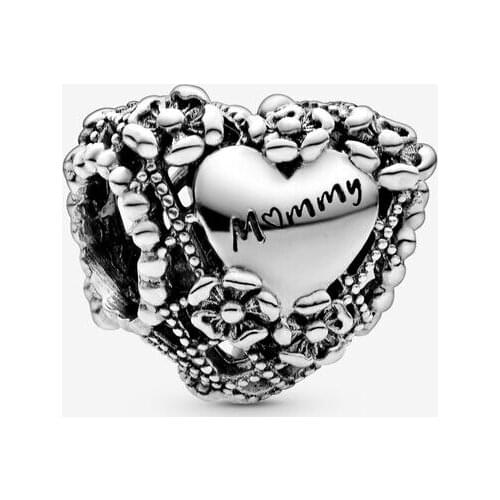 Openwork Flower Heart Mommy Charm Fits Pandora Bracelet Argent 925 Sterling Silver Metal Beads for Jewelry Making Bijoux 2020