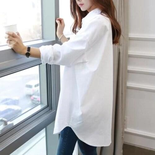 2021 Free shipping new Long White Shirt Women Oversize Shirts Sleeve Womens Tops Blouse Plus Size Woman Cotton Blouses