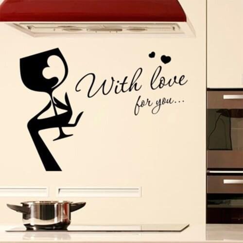 Wine Glass With Love For You Hand Art Wall Sticker Decal Kitchen Bar Pub Wall Decor Removable Home Decoration Wallpaper Z846