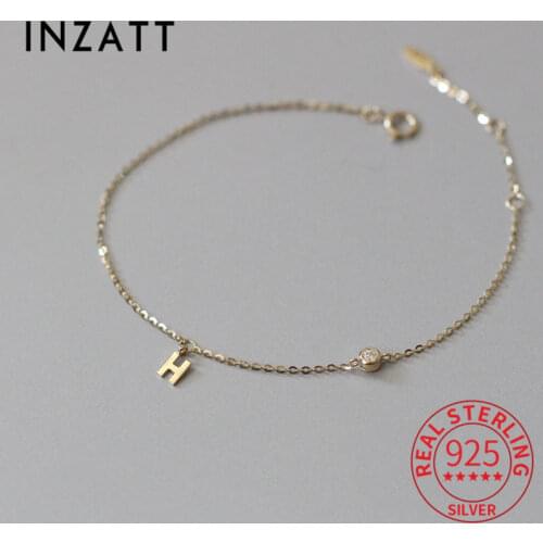 INZATT Real 925 Sterling Silver Zircon Letter 14K Glod Bracelet For Fashion Women Hiphop Fine Jewelry Minimalist Accessories