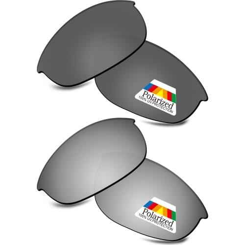 Bwake 2 Pairs Black & Silver Polarized Replacement Lenses for-Oakley Half Jacket 2.0 OO9144 Sunglasses Frame