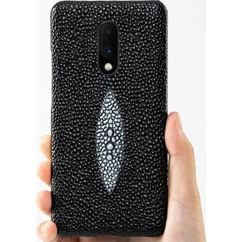 Phone Case For One plus 6 6T 7 7 ProCowhide pearl fish pattern half bag Case For 3 3T 5 5T Back cover