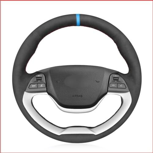 MEWANT Black Suede Hand Sew Steering Wheel Cover for Kia Morning 2011 2012 2013 2014 2015 2016 Picanto 2012 2013 2014 2015
