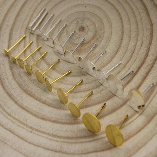 3 4 5 6 8 mm 925 Sterling Silver Stud Earring Blank Base Ear Post Flat Base Pins For DIY Jewelry Making Cabochon Cameo Setting