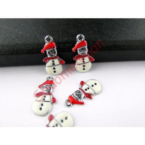 ECM25 Mix Color 20Pcs Alloy Metal Enamel Christmas Snowman Charms Pendants 26x18.5mm