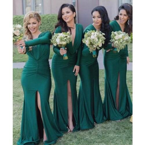 Elegant Long Sleeves Bridesmaid Dresses Split Design Mermaid Floor Length Maid Of Honor Dress Long Prom Gown for Wedding Party
