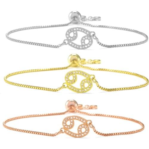 Elegant Cubic Zirconia Gemstone Adjustable Constellation Bracelet in Silver Gold Rose Gold Colors Plated