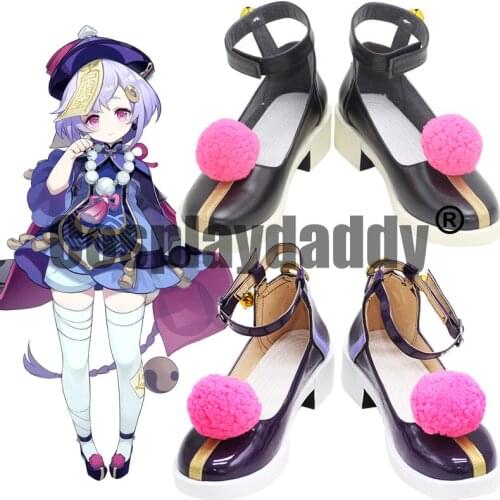Genshin Impact Liyue Bubu Pharmacy Icy Resurrection Zombie Qiqi Game Cosplay Ankle Strap Pom-Pom Mary Jane Shoes X002