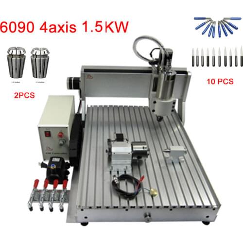 6090 4axis cnc engraving machine 1.5KW for metal gold and hard objects USB interface with collects and cutters