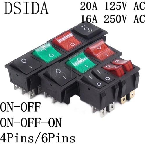 KCD4 Rocker Switch ON-OFF Two-way 2 Position 4 Pins / 6 Pins Electrical equipment With Light Power Switch 16A 250VAC/ 20A 125VAC
