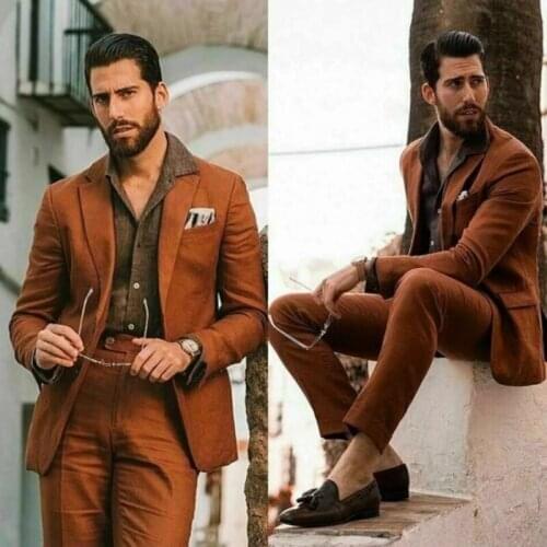 Costume Formal Brown Mens Suit Male Blazer Groom Suits For Men Notch Lapel Wedding Groom 2 Pieces Party Tuxedos Jacket+Pants