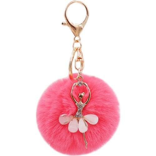 Creative Cute Rhinestone Little Angel Car Keychain Imitation Rex Rabbit Fur Ball Key Chain Ladies Plush Bag Pendant