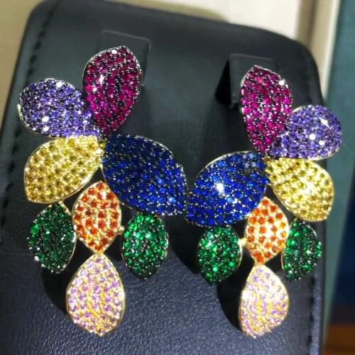 Missvikki Noble Trendy Vintage natural Flowers Pendant Earrings for Women Girl Bridal Wedding Party Show Earring Jewelry