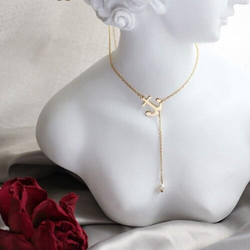 MODAGIRL Fashion Womens Stainless Steel Jewelry Gold Anchor Chain Necklace with Pearl Minimalist Necklace High Quality