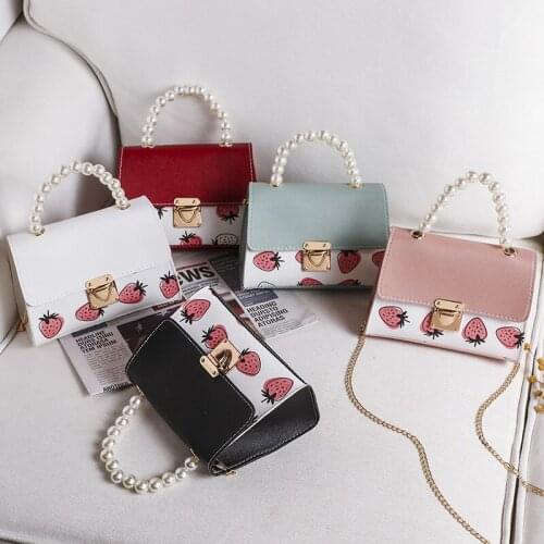 Fashion Pearl Handle Messenger Bag Women PU Leather Elegant Sweet Girl Small Square Shoulder Crossbody Handbag