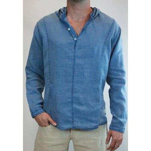 2019 Men Hot Sale Summer Casual Tops Hoodie Male Street Daily Solid Color Tops Hoodie Mens Linen Long Sleeve Button Tops