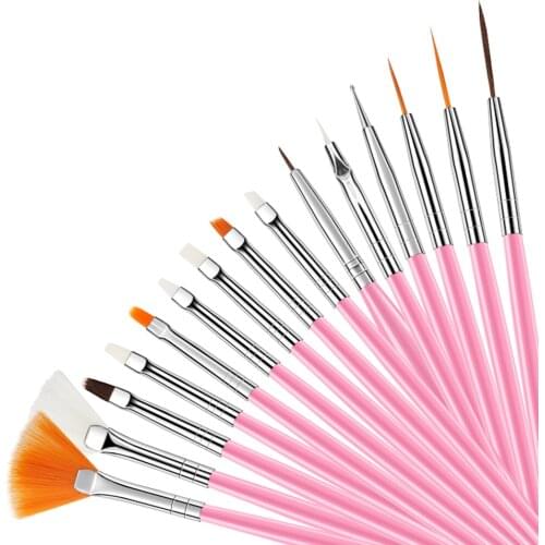 15 Pcs/set Nail Brush Set Plastic Handle Gel Polish Painting Drawing Acrylic Gel Nail Brushes For Nails Art Manicure Tools