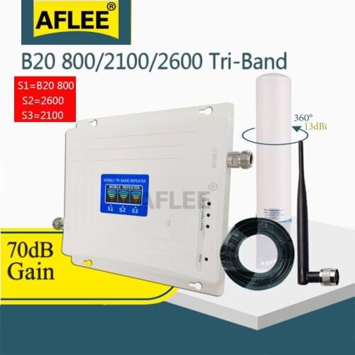 New!! B20 800 2100 2600 Mhz Tri-Band Cell Phone 4G Booster Mobile Signal Amplifier 2G 3G 4G Cellular Repeater LTE WCDMA LTE Set
