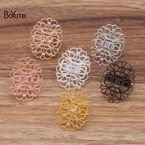 BoYuTe (20 Pieces/Lot) 25*33MM Filigree Flower Ring Base Metal Brass Diy Handmade Ring Settings Jewelry Accessories