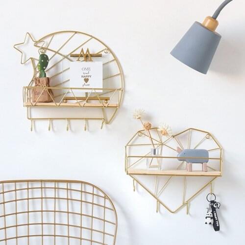 Floating Wall Shelf Hanging Shelves Wall Planter Shelf Wood Board Keys Hanger Hooks Home Decorative Iron Wire Shelf Storage Rack