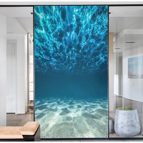 Window Film Privacy Ocean Non Adhesive Glass Sticker Sun Protection Heat Control Window Coverings Window Tint for Homedecor
