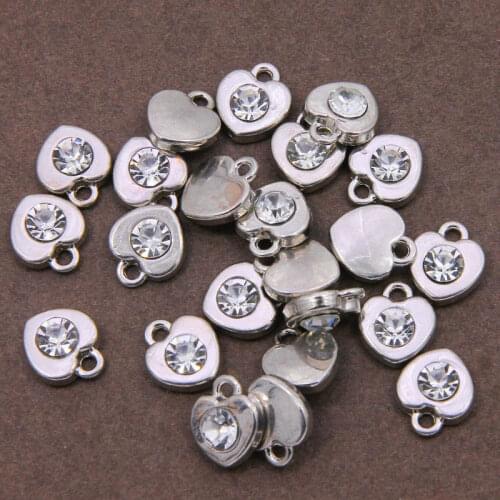 10PCS/Lot Small Heart Shape Pendant Charms Alloy Crystal Charms For DIY Neckalce Bracelet Pendant Jewelry Making wholesale