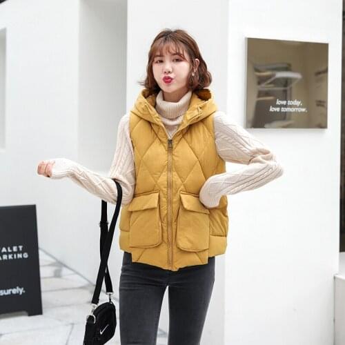 ISENMAL Casual Solid Color Autumn Womens Vest Cotton Hooded Thicken Down Coat Sleeveless Winter Vests For Women