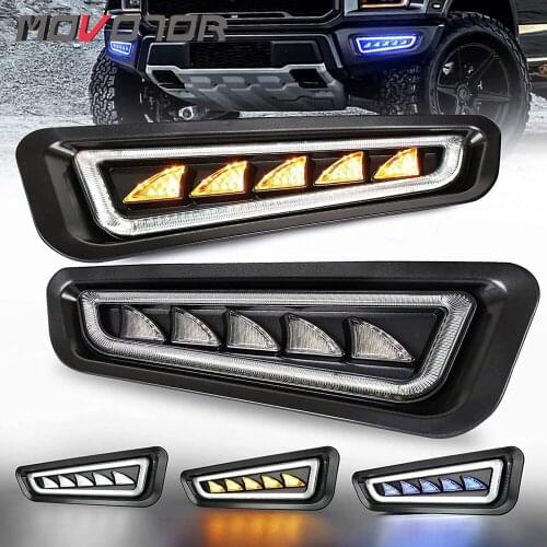 1 Pair with Blue White Front Bumper Fog Light Amber Sequential Turn Signal Compatible with Gen 2 Ford Raptor 2017 2018 2019 2020