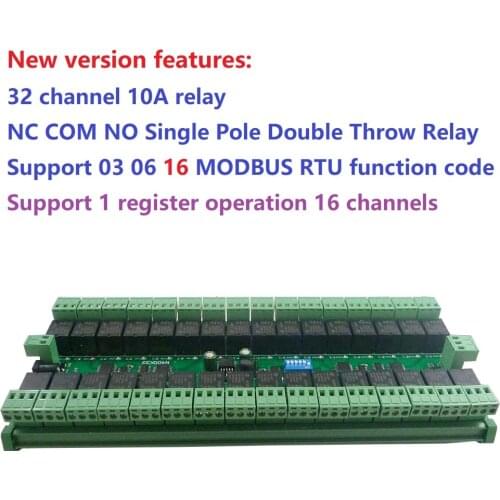 32ch 03 06 16 MODBUS RTU DC 12V 24V RS485 SPDT Relay Board 485 Bus Remote Control Switch for LED Motor PLC PTZ Camera Smart