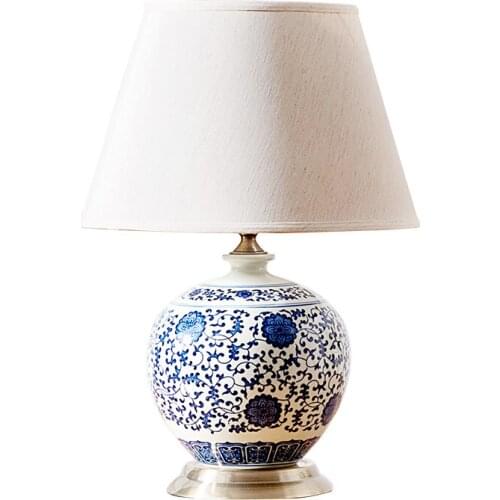 High End Classical Chinese Modern Blue And White Porcelain Fabric Led E27 Table Lamp For Living Room Bedroom H 50cm 1282