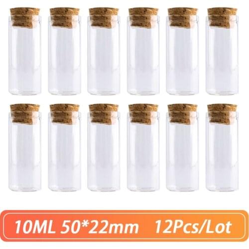 Straight Mouth Glass Bottle 50*22mm 10ml Cork Stopper Spice Container Jars Vials DIY Craft Kitchen Storage Bottles 12pcs/Lot