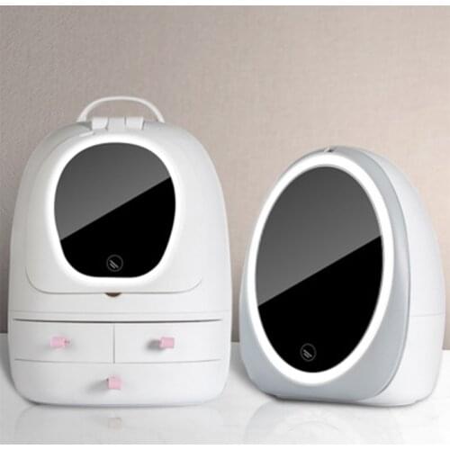 USB Rechargeable Makeup Organizer Cosmetic Storage Box Portable Jewelry Container Dust proof Drawer Waterproof Mirror LED Light
