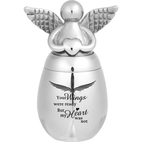 Your Wings were Ready But My Heart was Not Small Urns for Human Ash Cremation Pendant Stainless Steel Angel Memorial Urn Jewelry