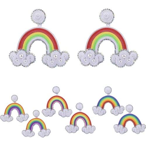 Handmade Soutache earings Women Fashion jewelry Rainbow Dangle earring Shiny crystal Weave Cute Colorful Accessories Girl Gifts