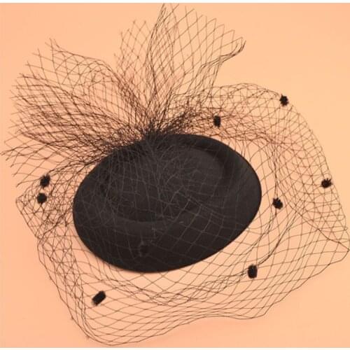 Womens Felt Fascinator Hat Topper Mesh Fishnet Veil Small Plush Wave Point Decor Hair Clips Wedding Bridal Cocktail Headwear