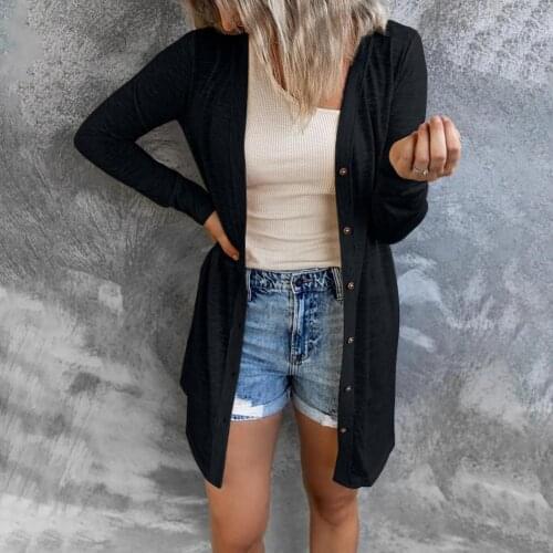 2021 Autumn Simple Casual Soft Single-breasted Cardigan Women Solid Color Round Neck Long Cardigan Coat for Going Out Streetwear