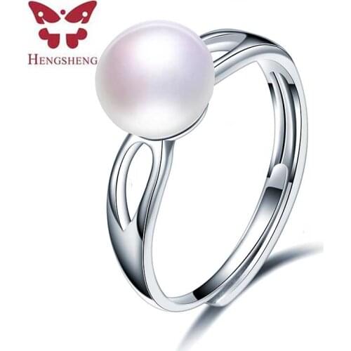HENGSHENG 2019 Simple natural freshwater pearl wedding cross ring, white 8.5-9mm adjustable pearl star ring for women girl gift