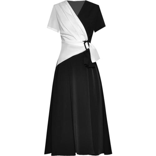 Newest HIGH QUALITY Fashion 2021 Runway Dress Womens V-Neck short Sleeve Color Block Wrap Dress