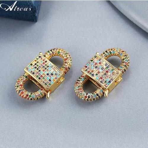 1pc Jewlery Making Colorful Copper Micro Pave Zirconia Lock Clasps & Hooks Fastener Charm Women Necklaces Connector Accessories
