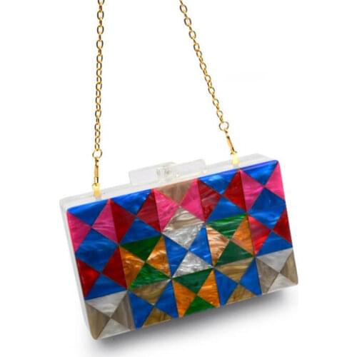 2020 women colorful evening bags Acrylic banquet wallets with chain patchwork purse for ladies party bags drop shipping MN1638