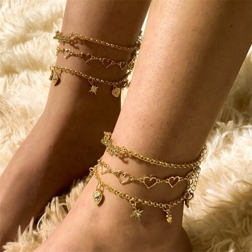 3 Pieces Ankle Bracelet For Women Fashion Feet Accessories 2021 Beach Anklets Female Jewelry tobilleras mujer