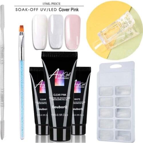 5pcs Poly Nail Extension Gel Sets UV LED Builder Nail Gel Fake Tips Dual Ended Pen Acrylic Nail Crystal Gel Kits