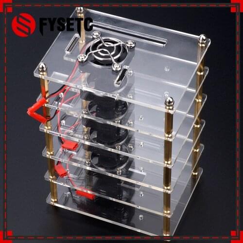 6 Layers Raspberry Pi 3 Model B+ Acrylic Clear Case Enclosure Shell + Cooling Fan +Protection Cover for Raspberry Pi 3 Model B/2
