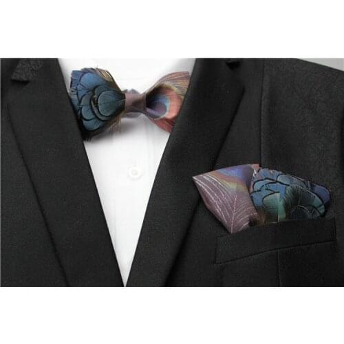 Free Shipping New fashion casual male mens man Original feather tie pocket wedding BOWS WEDDING groom preside gift