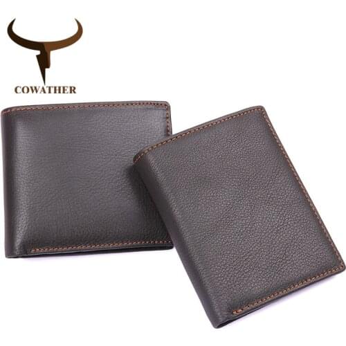 COWATHER Genuine Cow Leather Men Wallet Fashion Coin Pocket Brand Trifold Design Men Purse High Quality Male Card ID Holder